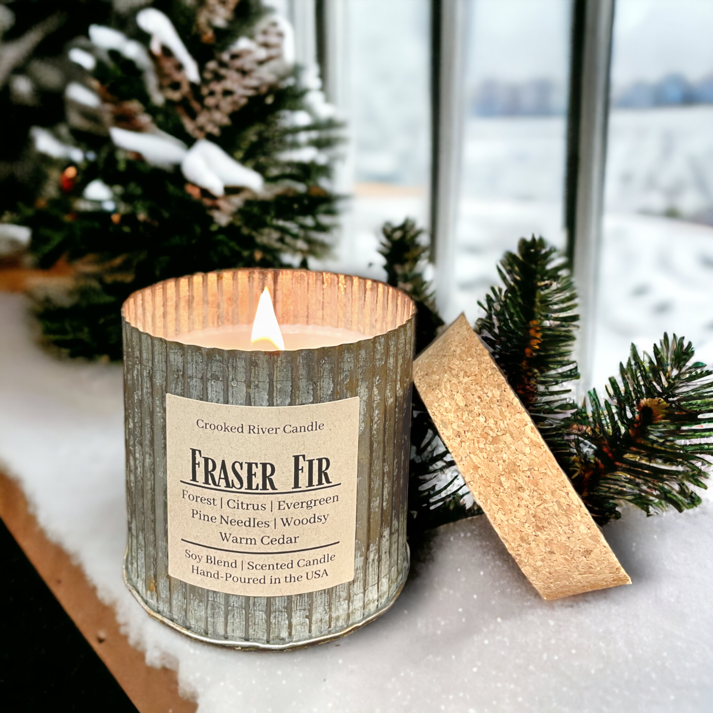 Fraser Fir | Rustic Farmhouse Tin | Soy Candle | Wood Wick