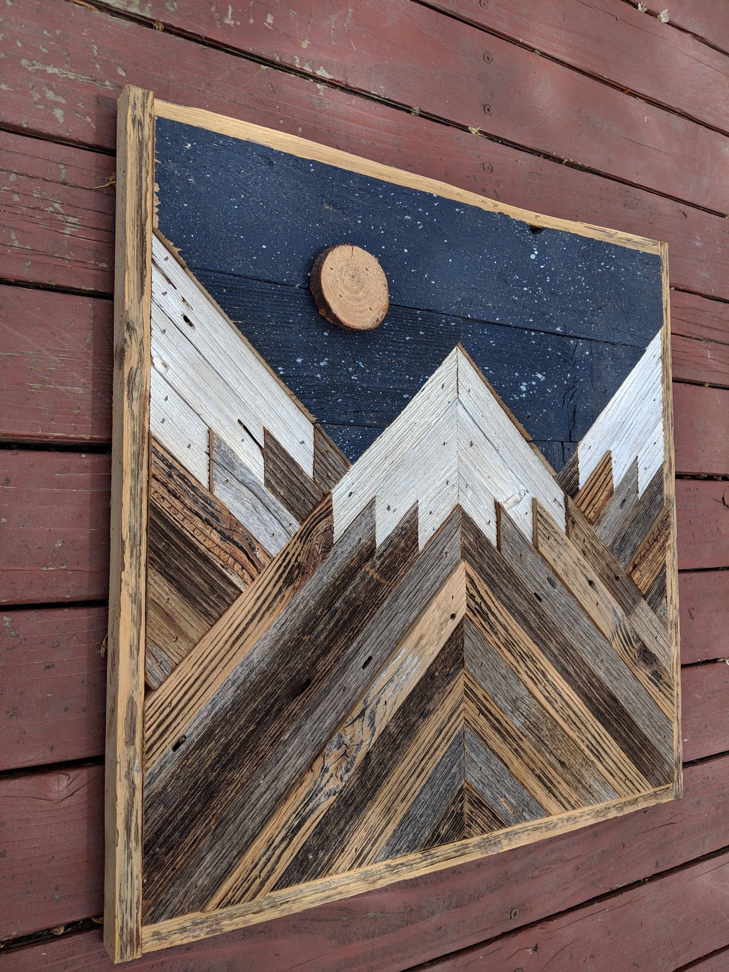 Night Sky Square Rustic Mountain Wood Art: 12x12