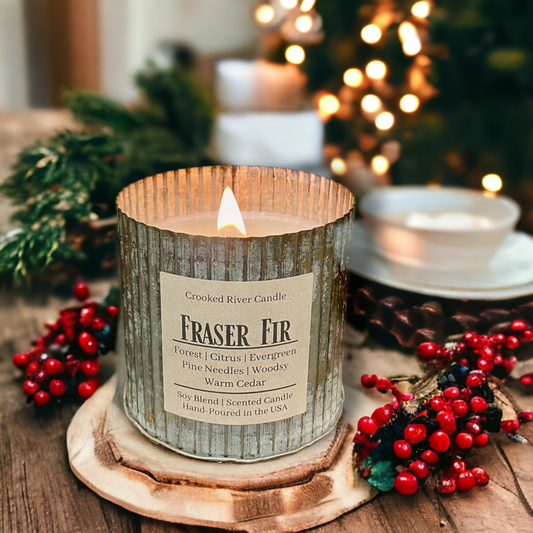 Fraser Fir | Rustic Farmhouse Tin | Soy Candle | Wood Wick