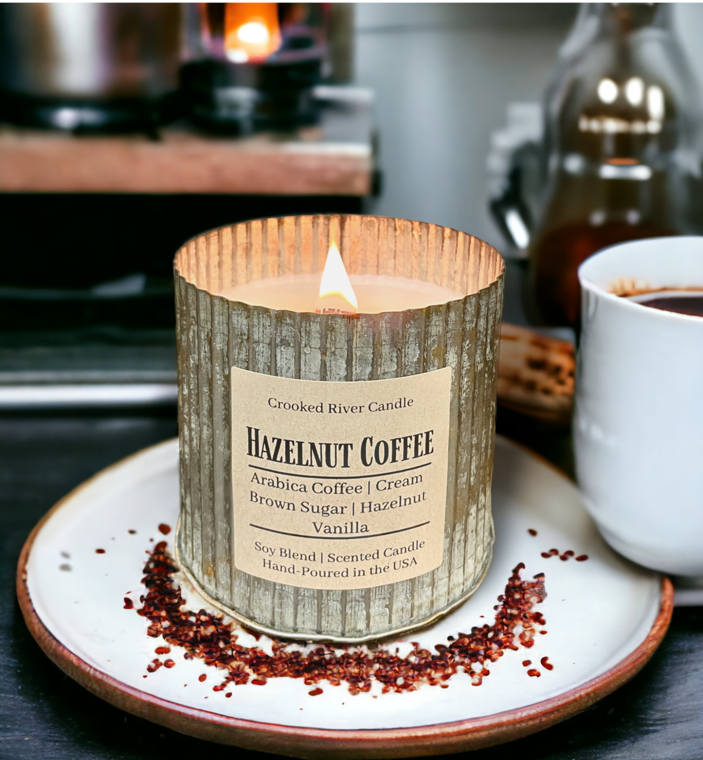 Hazelnut Coffee | Rustic Farmhouse Tin Candle | Wood Wick