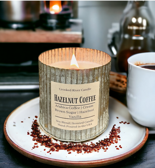 Hazelnut Coffee | Rustic Farmhouse Tin Candle | Wood Wick