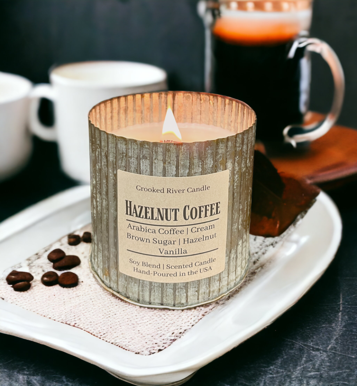 Hazelnut Coffee | Rustic Farmhouse Tin Candle | Wood Wick