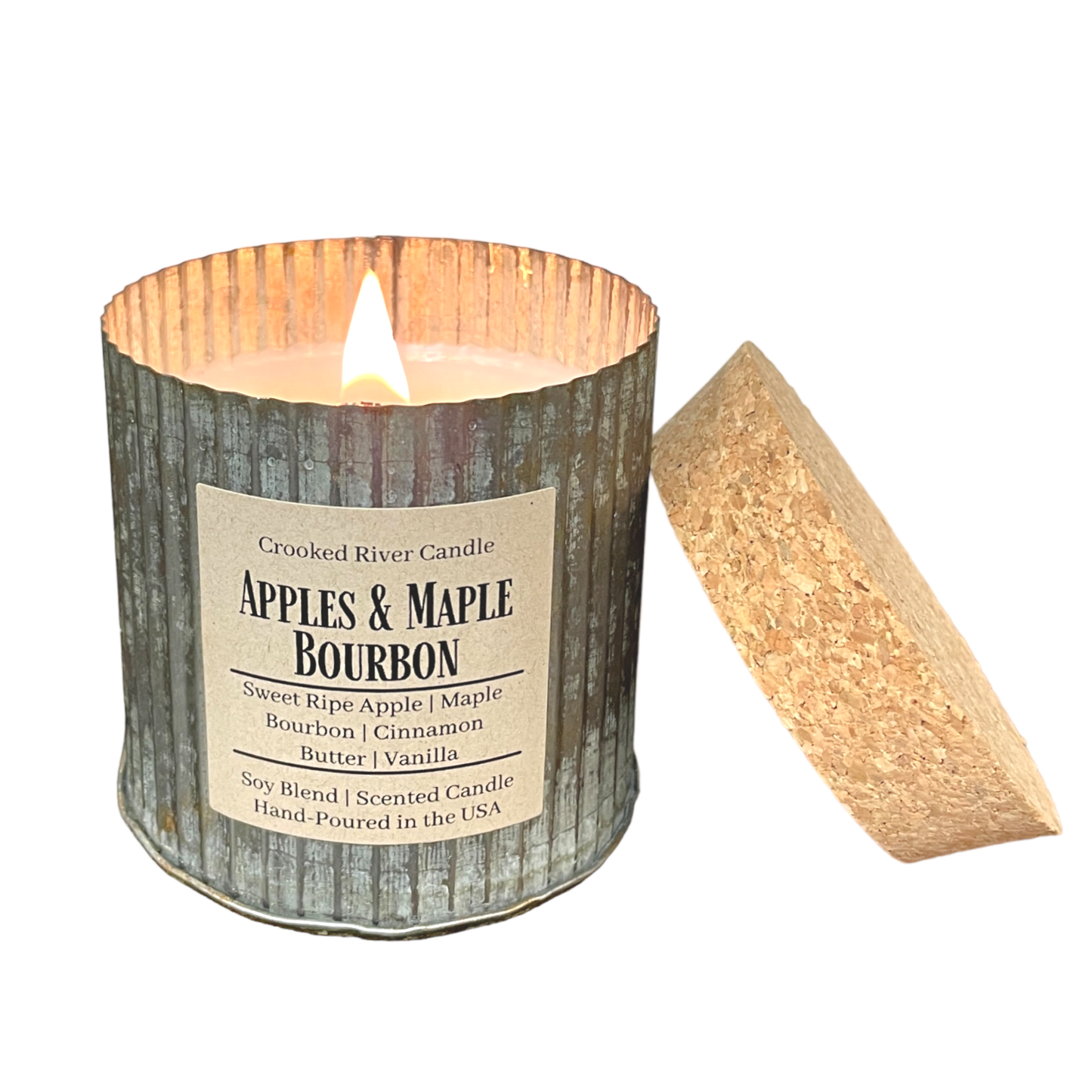 Apples & Maple Bourbon | Rustic Tin Soy Candle | Wood Wick