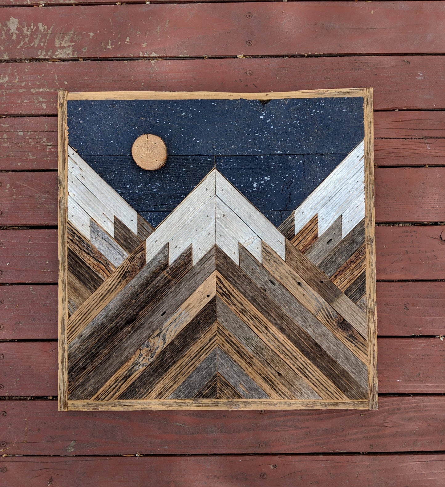 Night Sky Square Rustic Mountain Wood Art: 12x12
