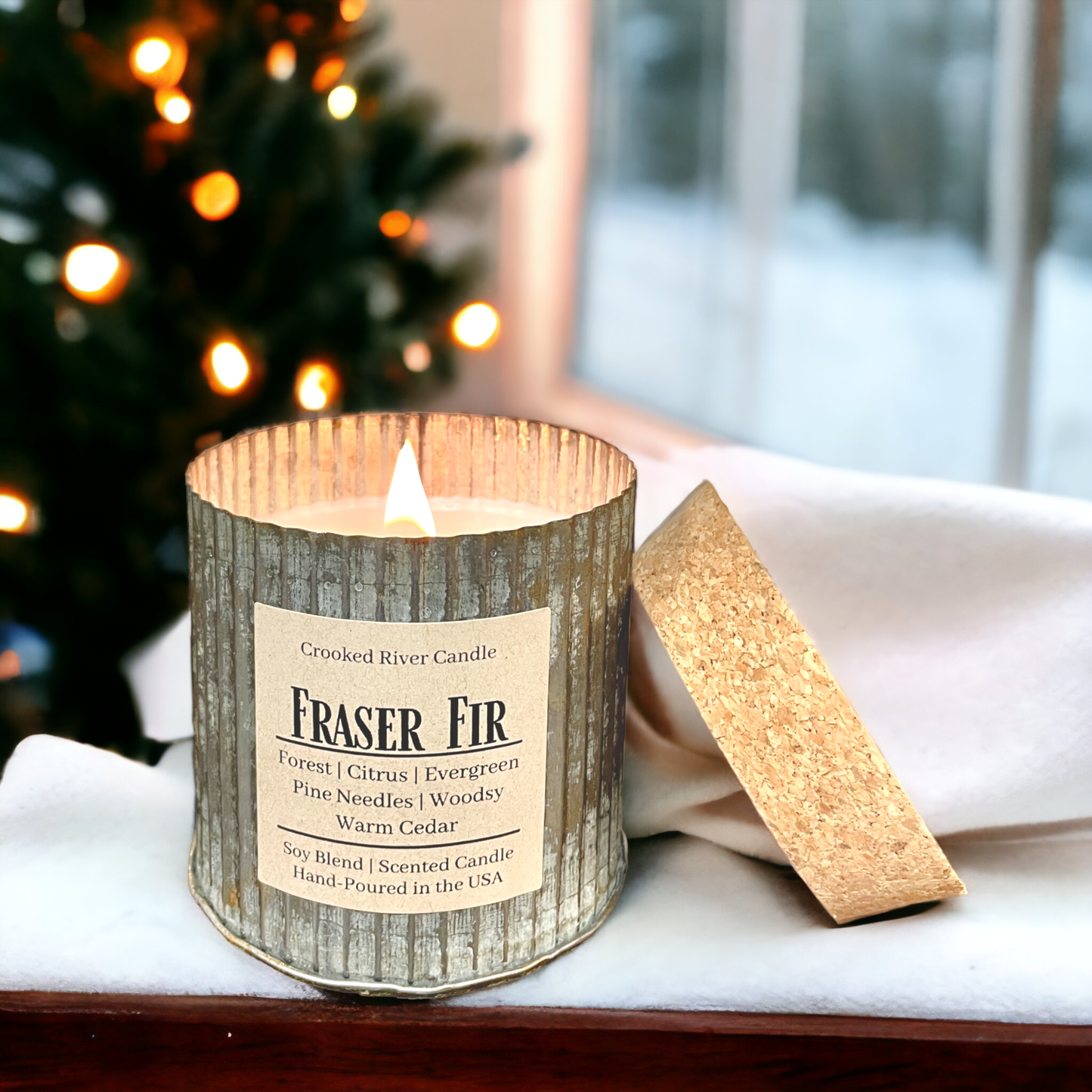 Fraser Fir | Rustic Farmhouse Tin | Soy Candle | Wood Wick