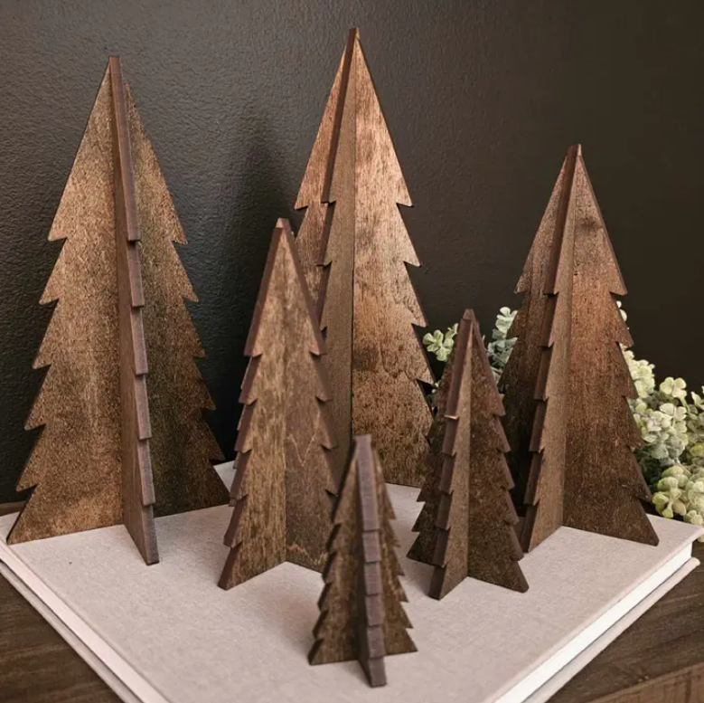 Wood 3D Stained Trees 10.5"