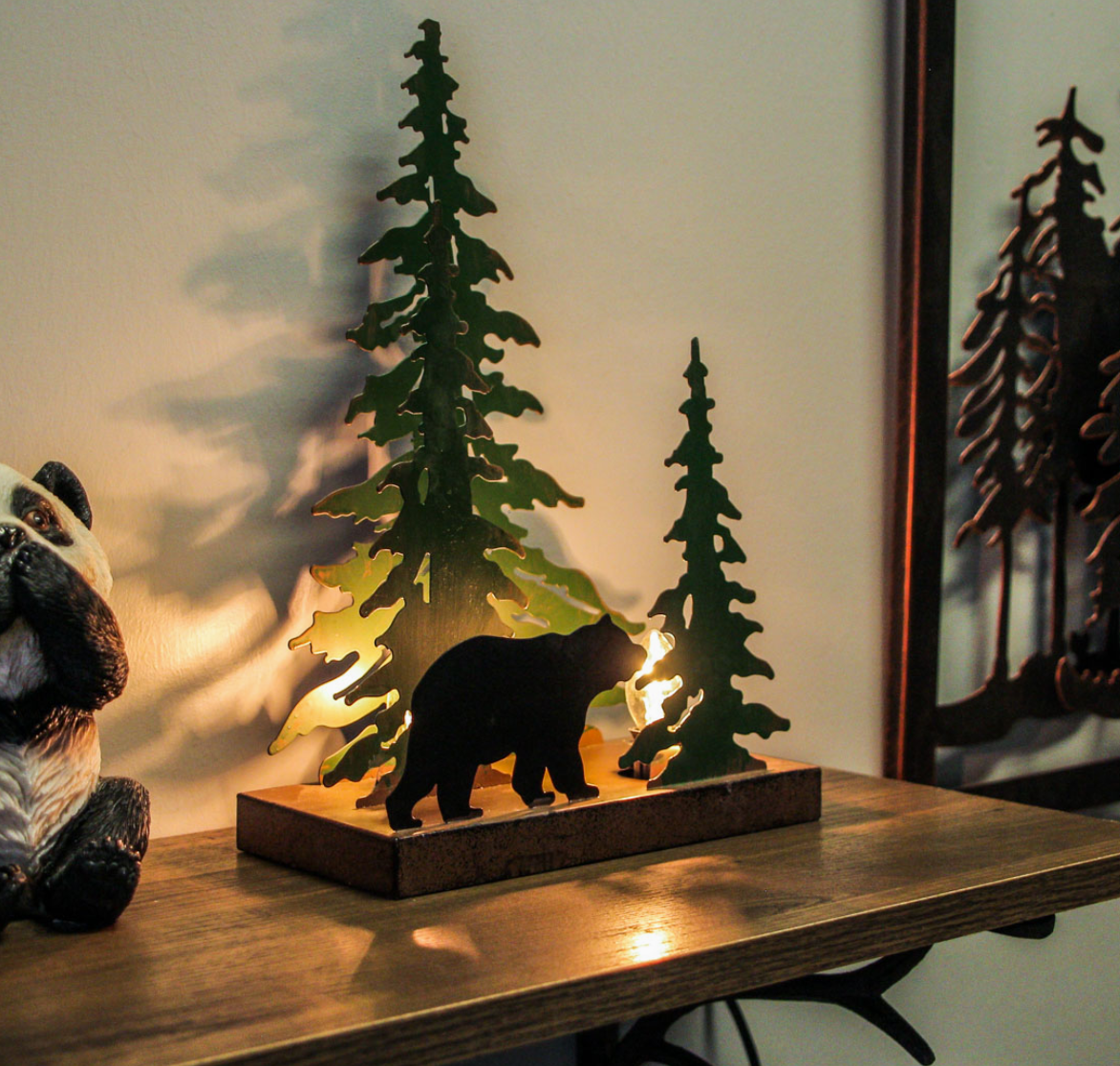 Rustic Metal Black Bear Forest Accent Lamp Night Light