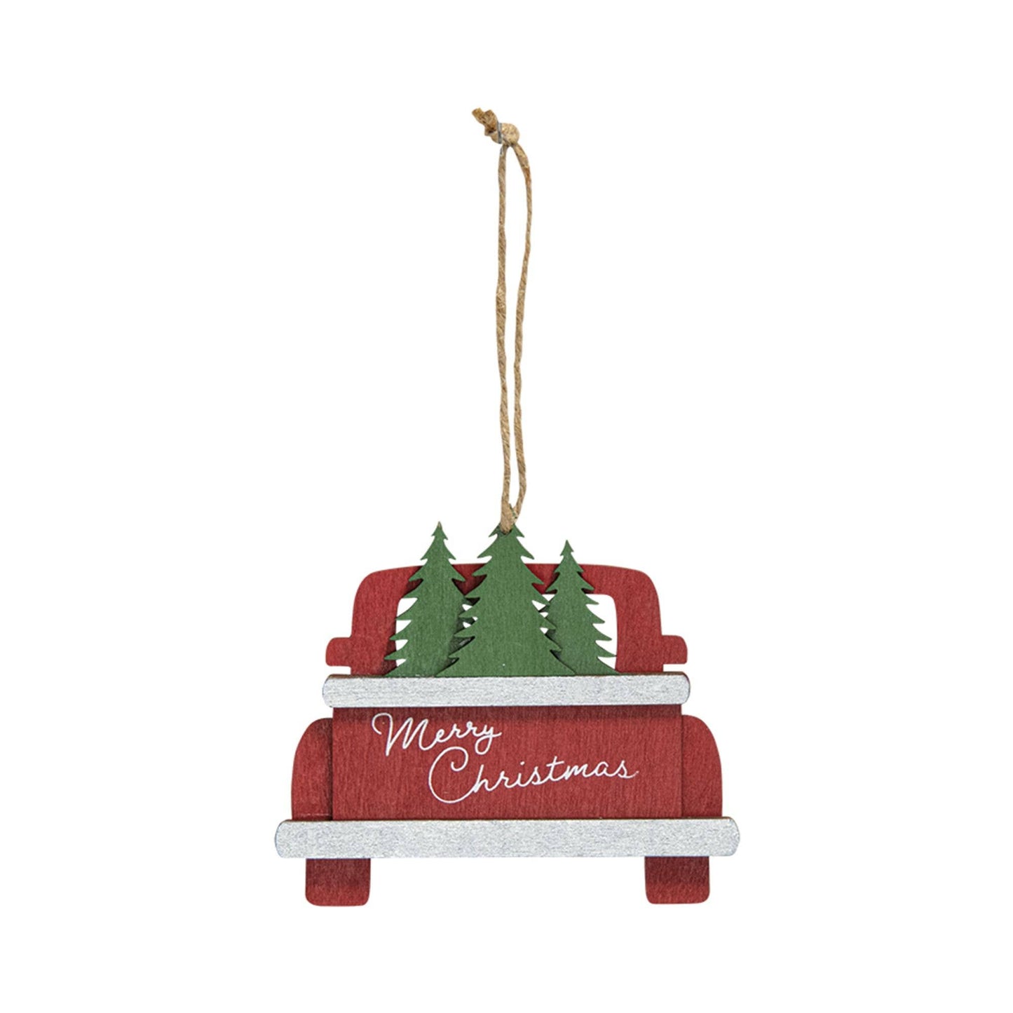 Merry Christmas Trees Truck Wooden Ornament