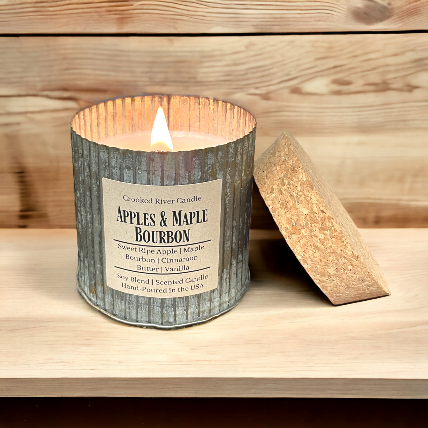 Apples & Maple Bourbon | Rustic Tin Soy Candle | Wood Wick