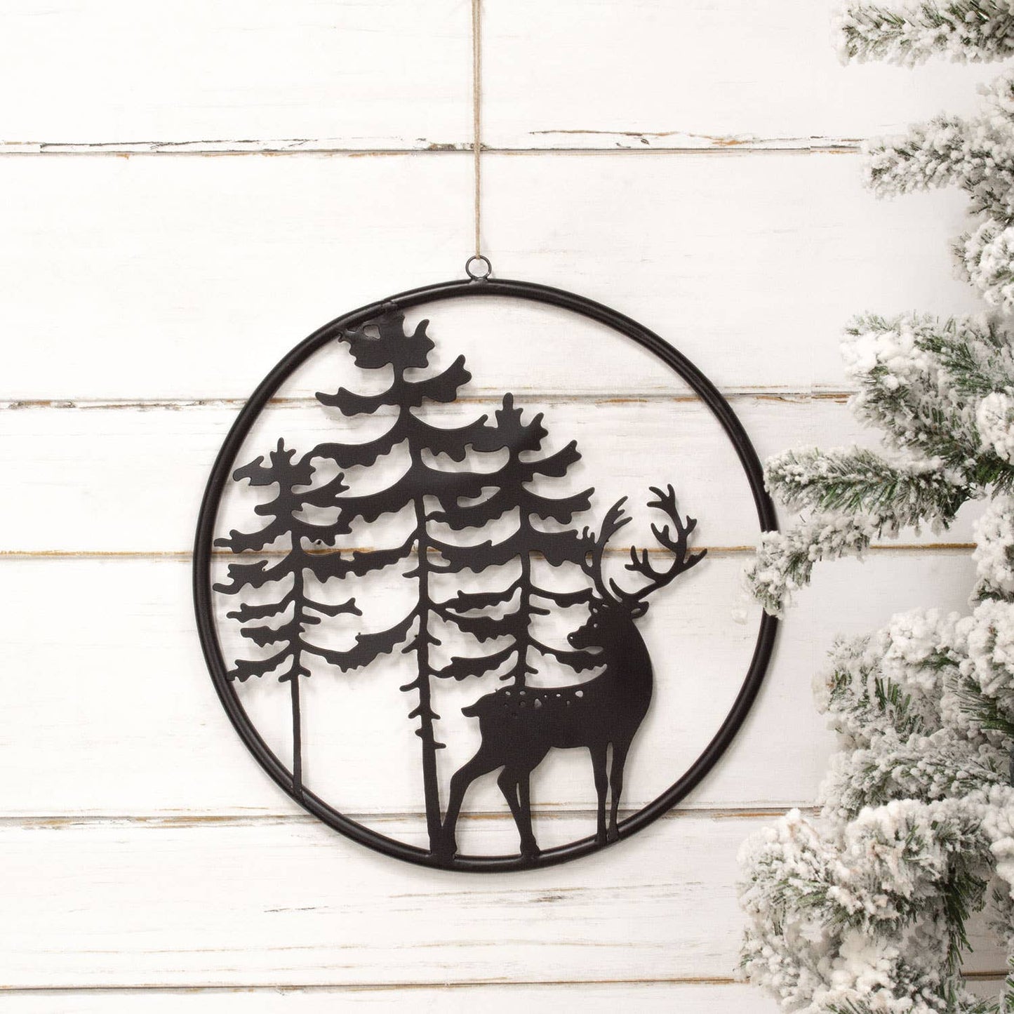 Cast Iron Reindeer in the Woods Silhouette Hanger