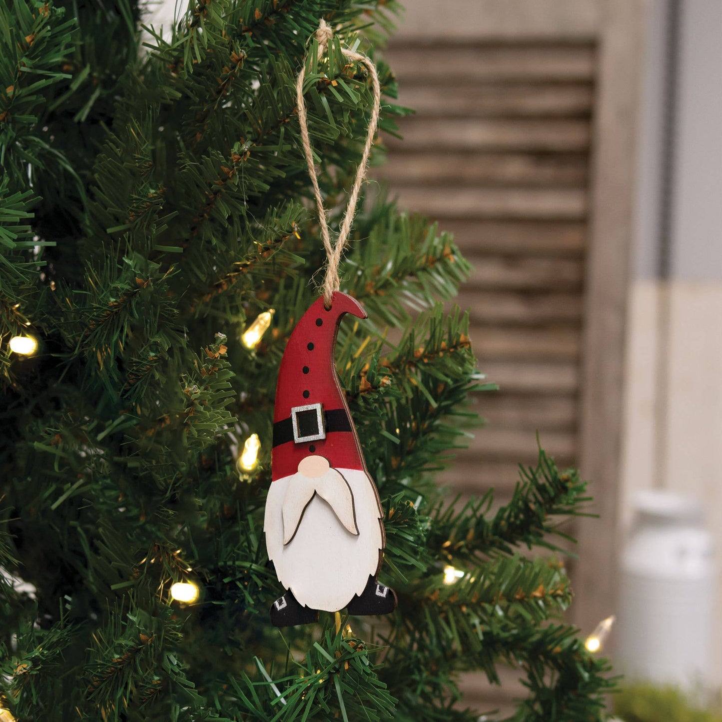 Wooden Santa Gnome Christmas Ornament