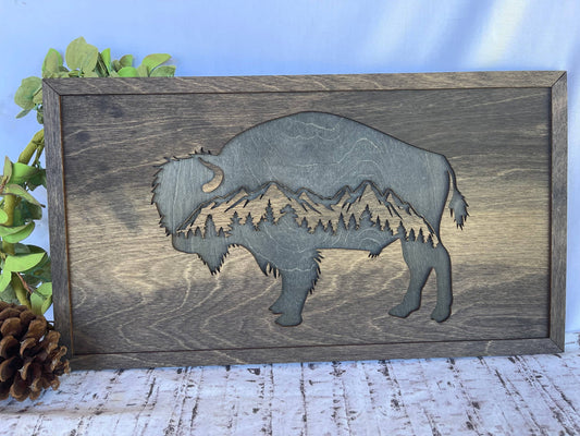 Rustic Bison, Rustic Home Decor, Wooden Animal Plaque, Buffa