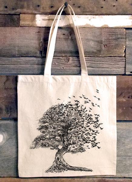 Tree Dissolving Into Birds Tote Bag: Natural